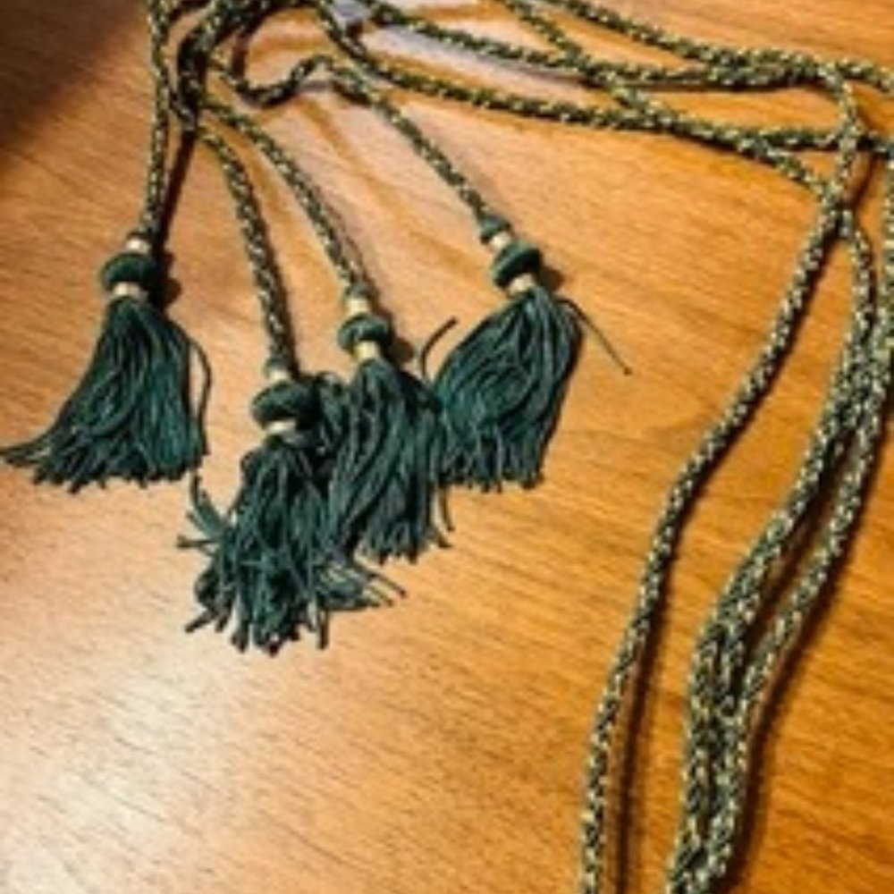 Set of 4 braided green and gold curtain tie backs